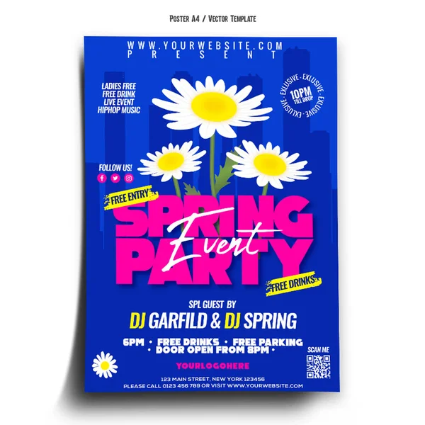 Tavaszi Party Virágokkal Plakát Sablon — Stock Vector