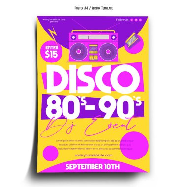 Disko 80 'ler-90' lar DJ Parti Posteri Şablonu