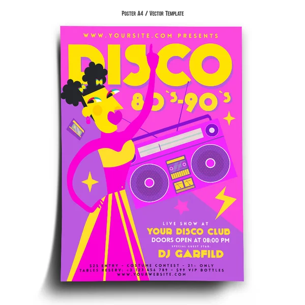 Disco 80S 90S Party Poster Template — Vettoriale Stock