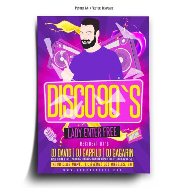 Disko 90 'ların Parti Poster Şablonu