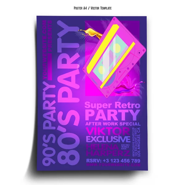80S Party Poster Template — Vettoriale Stock