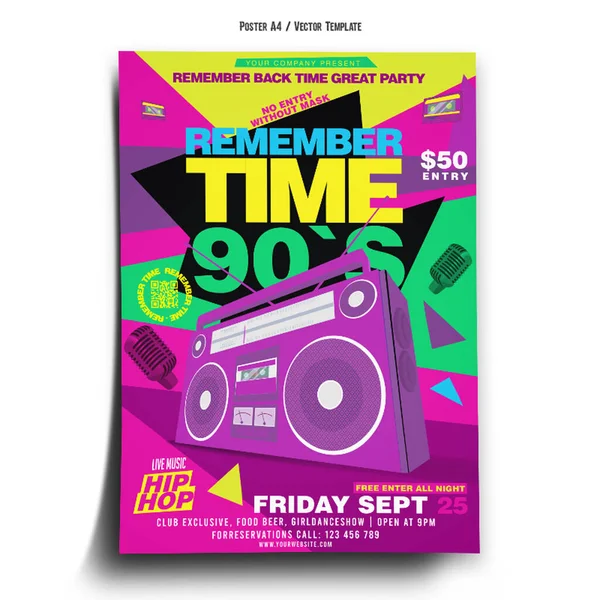 Remember Time 90S Poster Template — стоковый вектор