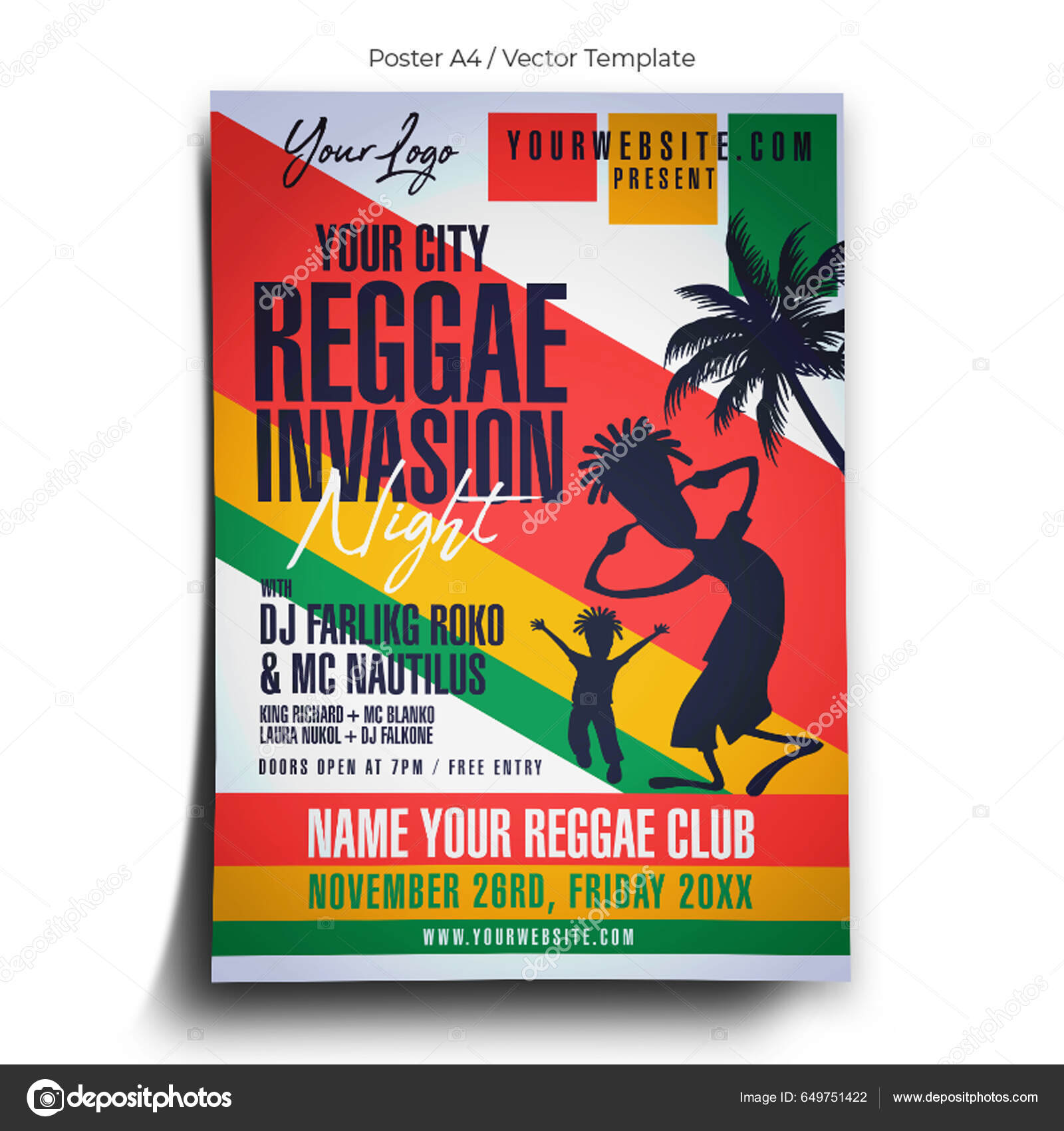 Шаблон Плаката Reggae Invasion Векторное Изображение ©psdmarket.
