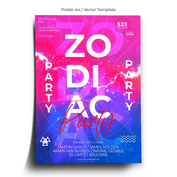 Modello Poster Partito Zodiacale — Vettoriale Stock