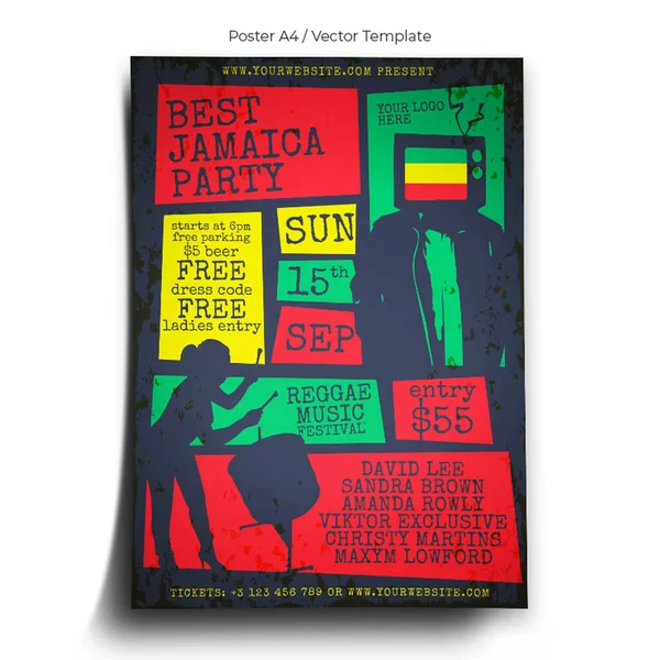 Jamaika Parti Poster Şablonu — Stok Vektör
