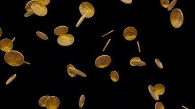 Alfa kanalıyla dönen ve düşen Altın Bitcoin jetonları