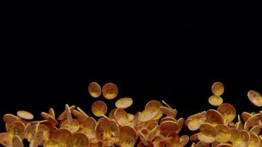 Altın Bitcoin simgeleri alfa kanalı ile çerçeve içinde büyüyen döngü.