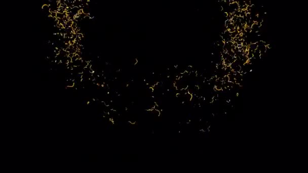 Взрывы Золотых Конфетти Каналом Альфа — стоковое видео