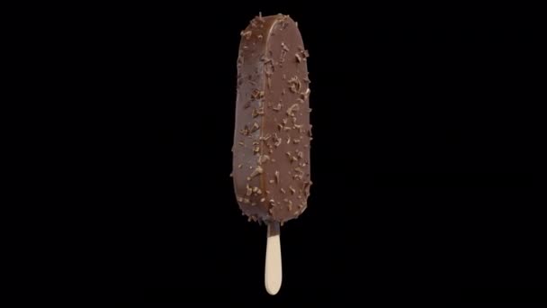 巧克力杏仁冰淇淋棒在阿尔法背景下的旋转圈 — 图库视频影像