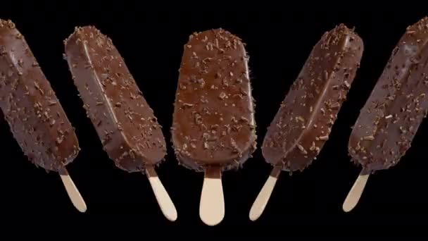チョコレートアーモンドアイスクリームスティックバーアルファ背景にループを回転 — ストック動画
