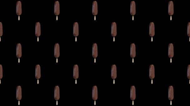 チョコレートアイスクリームスティックバーパターンアルファ背景の回転ループ — ストック動画