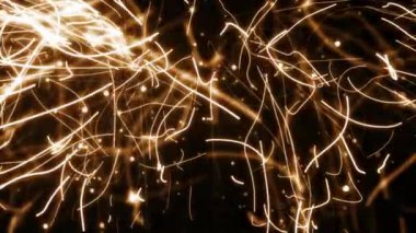 Siyah arkaplanda parlayan soyut altın parçacık çizgisi