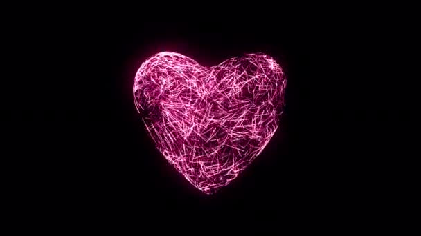 Partícula Abstracta Rosa Moviéndose Forma Corazón Bucle Sobre Fondo Alfa — Vídeos de Stock