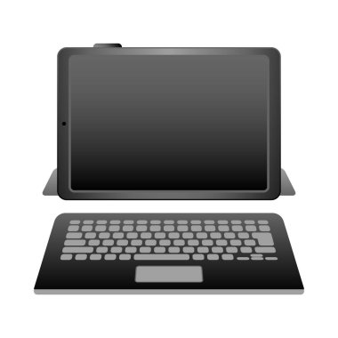 Tablet, laptop, klavye illüstrasyonu.