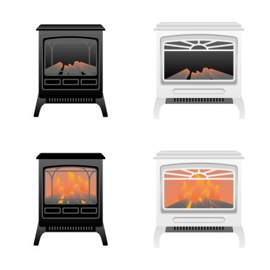 Çeşitli ev aletlerinin ve şöminenin bir çizimi..