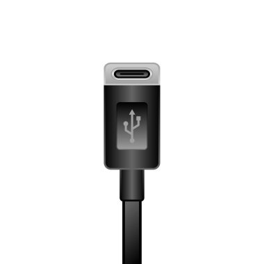 Siyah bir USB tip C _ kadın resmedilmiş..