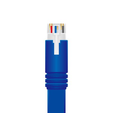 Mavi düz LAN kablosu Ön tarafın bir çizimi.