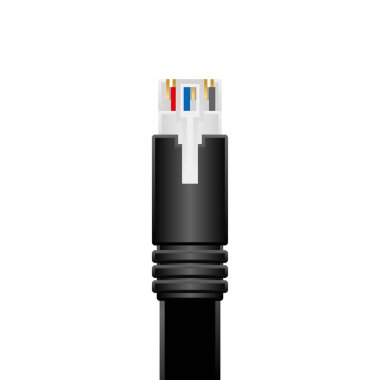 Siyah düz LAN kablo _ ön illüstrasyon.