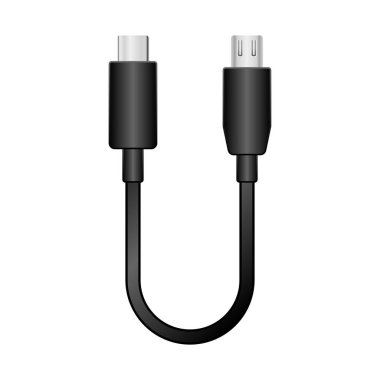 Siyah dönüştürme kablosu _ usb Tip-C 'den Micro USB Tipi 2.0' a bir örnektir..