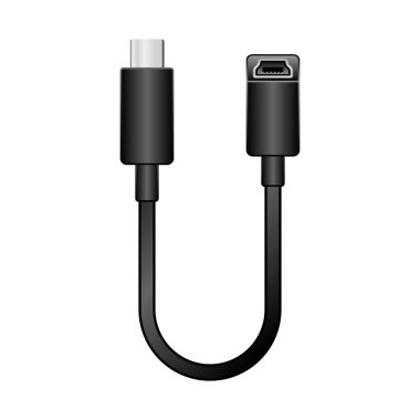 Siyah dönüştürme kablosu _ usb Tip-C 'den mini USB tip-b femalee' ye bir örnektir..