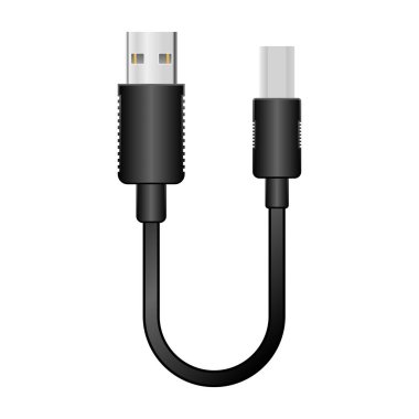 Siyah dönüştürme kablosu _ USB Tipi-A 2.0 'dan USB Tipi-B 2.0' a bir örnektir..