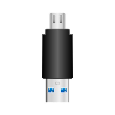 Bu siyah dönüştürme adaptörü _ Micro USB Tipi-B 2.0 'dan USB Tipi-A 3.0' ın bir illüstrasyonudur..