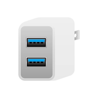 Beyaz USB şarj _ USB tip A 3.0 2 port illüstrasyonu.
