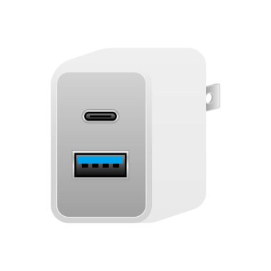 Beyaz USB şarj _ usbtype-C 1 port & USB tip A 3.0 port illüstrasyonu.