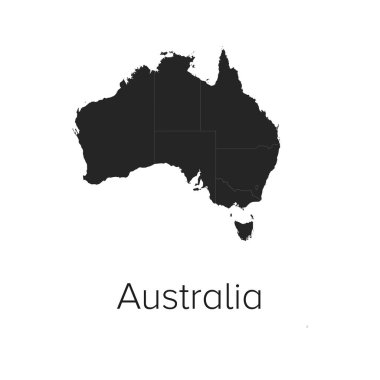 Avustralya Harita Vektör İllüstrasyonu - Siluet, Taslak, Avustralya Seyahat ve Turizm Haritası