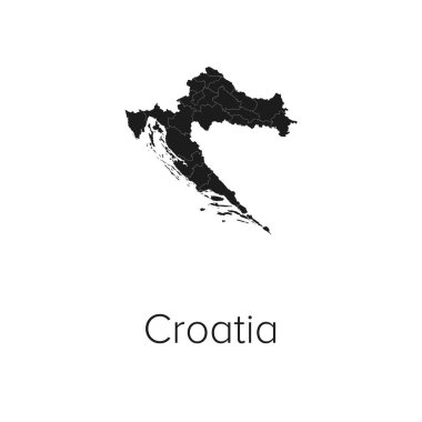 Hırvatistan Harita Vektör İlülasyonu - Siluet, Taslak, Hırvatistan Seyahat ve Turizm Haritası