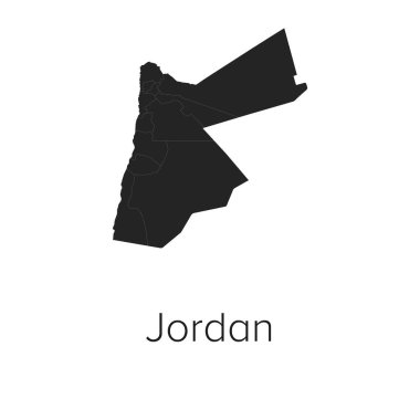 Jordan Harita Vektör İllüstrasyonu - Siluet, Taslak, Ürdün Seyahat ve Turizm Haritası