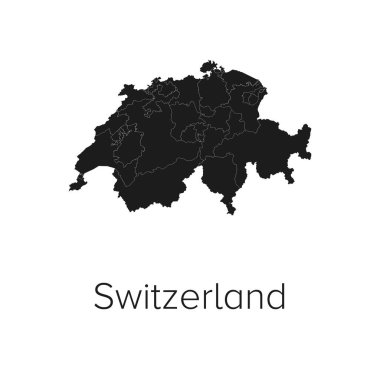 İsviçre Harita Vektör İllüstrasyonu - Siluet, Taslak, İsviçre Seyahat ve Turizm Haritası