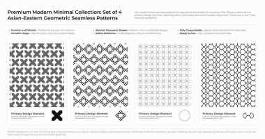 Modern, Minimalist ve Geometrik Kusursuz Desen Seti. Arapça, Farsça ve Oriental Design desteleri. vektör illüstrasyonu