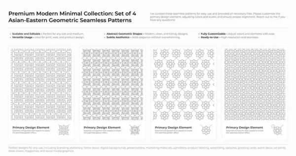 Modern, Minimalist ve Geometrik Kusursuz Desen Seti. Arapça, Farsça ve Oriental Design desteleri. vektör illüstrasyonu