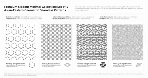 Modern, Minimalist ve Geometrik Kusursuz Desen Seti. Arapça, Farsça ve Oriental Design desteleri. vektör illüstrasyonu