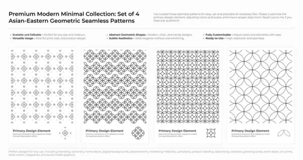 Modern, Minimalist ve Geometrik Kusursuz Desen Seti. Arapça, Farsça ve Oriental Design desteleri. vektör illüstrasyonu