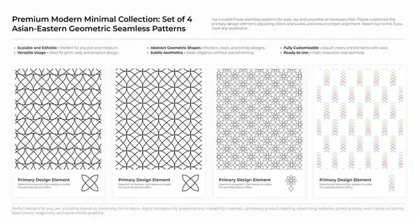 Modern, Minimalist ve Geometrik Kusursuz Desen Seti. Arapça, Farsça ve Oriental Design desteleri. vektör illüstrasyonu