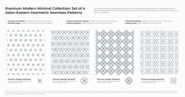 Modern, Minimalist ve Geometrik Kusursuz Desen Seti. Arapça, Farsça ve Oriental Design desteleri. vektör illüstrasyonu