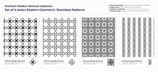 Modern, Minimalist ve Geometrik Kusursuz Desen Seti. Arapça, Farsça ve Oriental Design desteleri. vektör illüstrasyonu