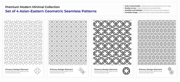 Modern, Minimalist ve Geometrik Kusursuz Desen Seti. Arapça, Farsça ve Oriental Design desteleri. vektör illüstrasyonu