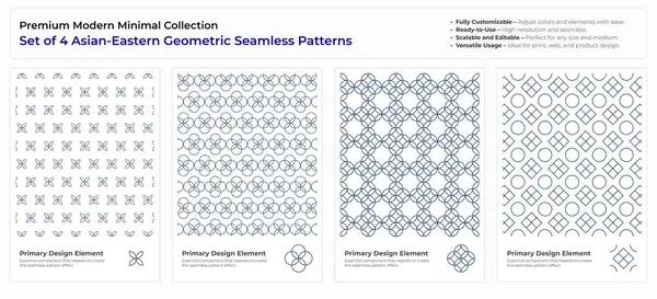 Modern, Minimalist ve Geometrik Kusursuz Desen Seti. Arapça, Farsça ve Oriental Design desteleri. vektör illüstrasyonu