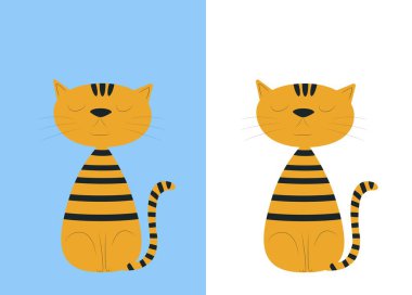 Şirin Soyut Sarı Kedi Çizimi - Modern ve Minimalist Tasarımlar İçin Siyah Çizgili Çağdaş Sanat