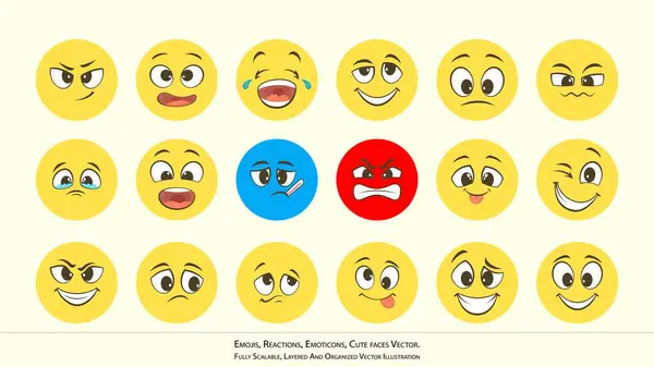 Sohbetler, tasarımlar ve sosyal medya kullanımı için sevimli emojiler, tepkiler ve simgeler.