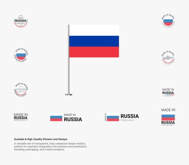 A premium collection of Made in Russia stamps and flag icons, featuring scalable vectors for packaging, branding, and national pride projects. Showcase your love for Russia with Made in Russia stamps and flag designs. clipart