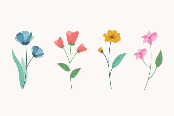 Плоский Дизайн Милая Коллекция Цветов Листьев — стоковый вектор