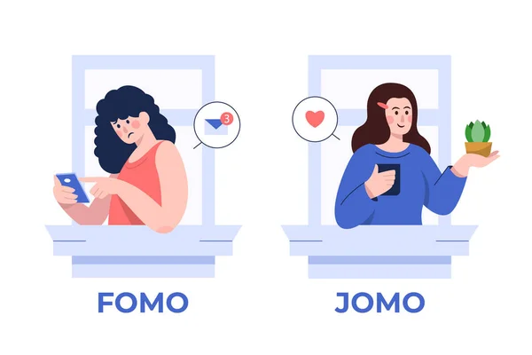 Концепция Fomo Jomo Плоском Дизайне — стоковый вектор
