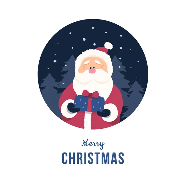 Санта Клаус Держит Небольшую Подарочную Коробку Плоском Дизайне — стоковый вектор