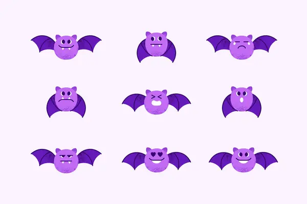Kolekcja Cute Bat Halloween Różnych Emocji — Wektor stockowy