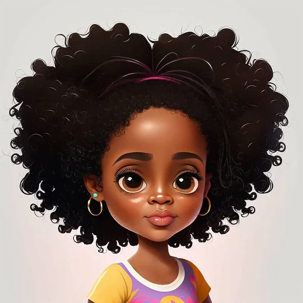 一个可爱的非洲裔美国女孩的肖像 卷曲的头发 — 图库照片