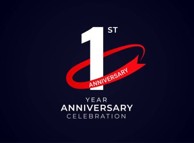 1st anniversary celebration with white number and red ribbon illustration 